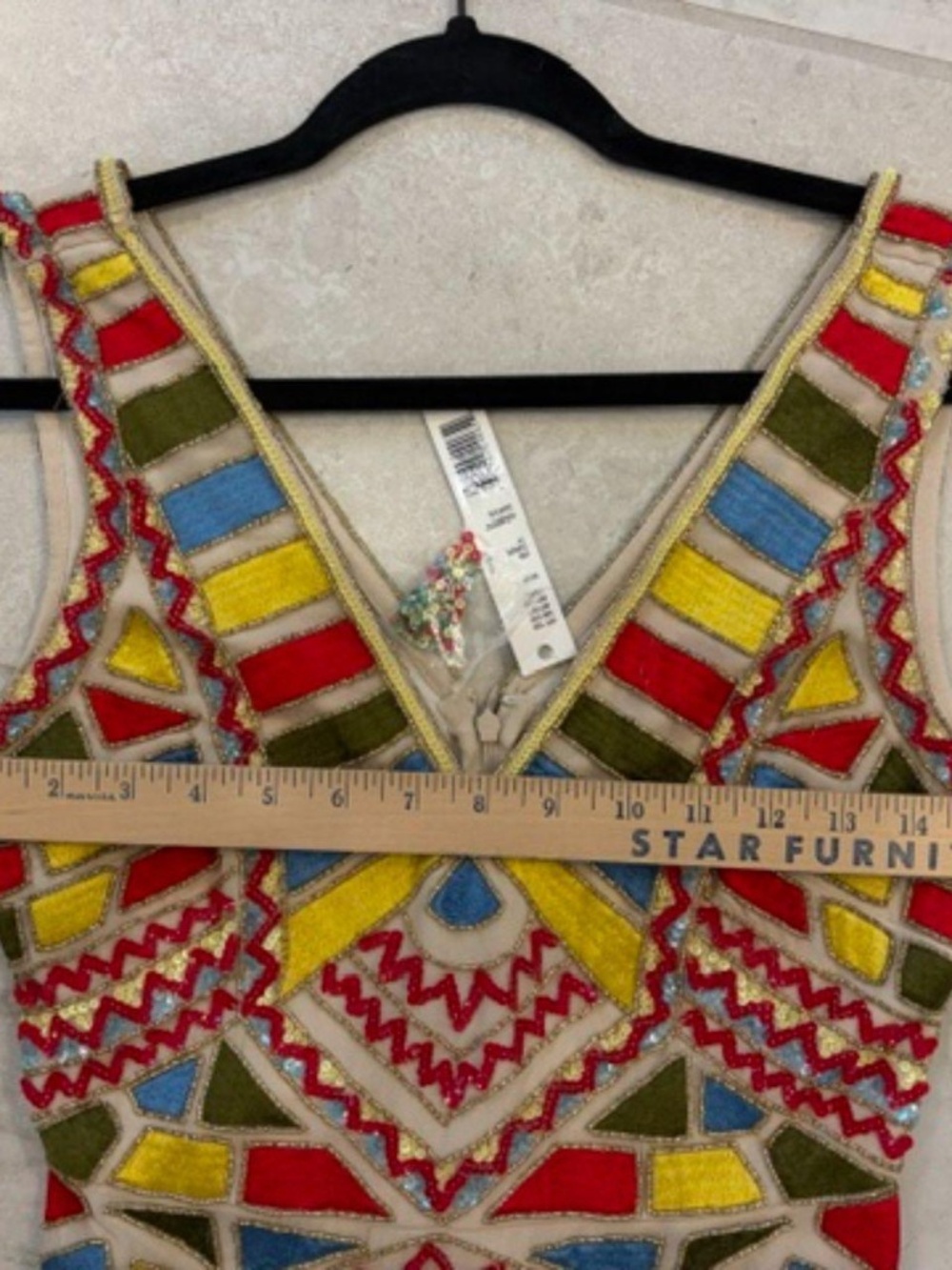 NWOT, Gianni Bini Arianna Geometric Beaded Mini Dress Multicolor Size 2 Art Deco - Picture 5 of 6
